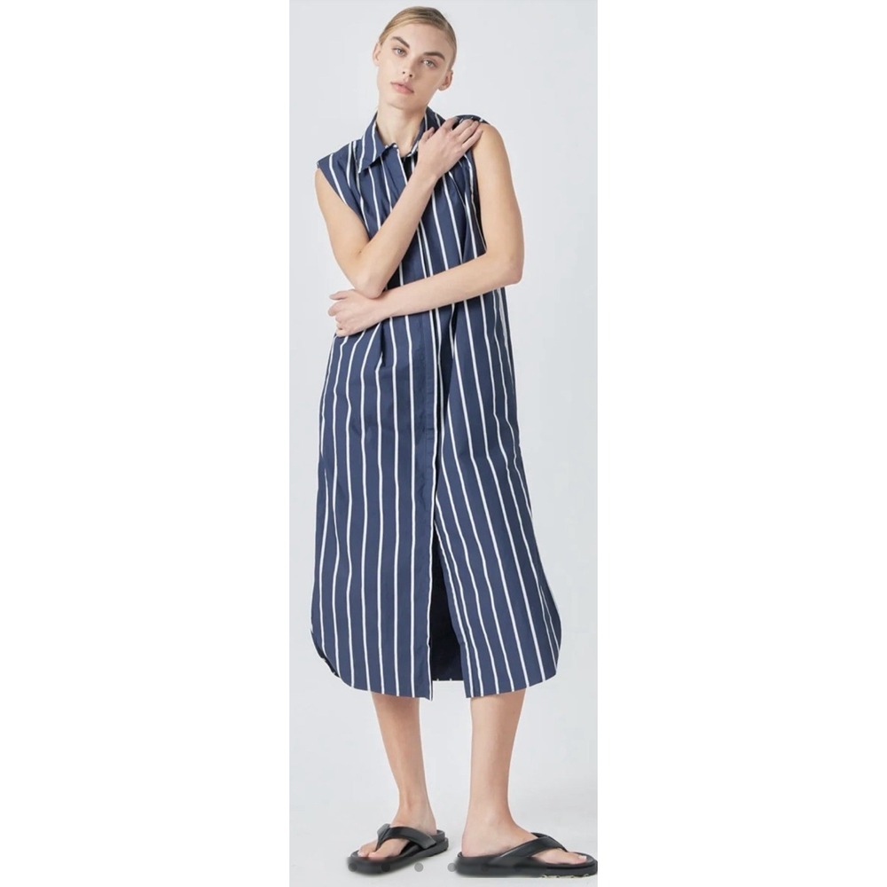 Grey Lab Striped Sleeveless Maxi Shirt Dress Size‎ Small Blue White AY374D NWT